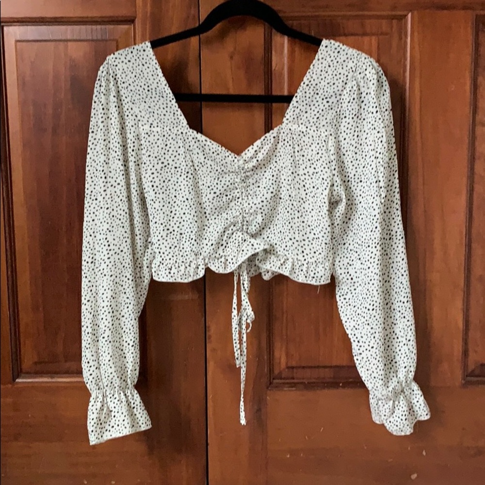 black and white polka dot top